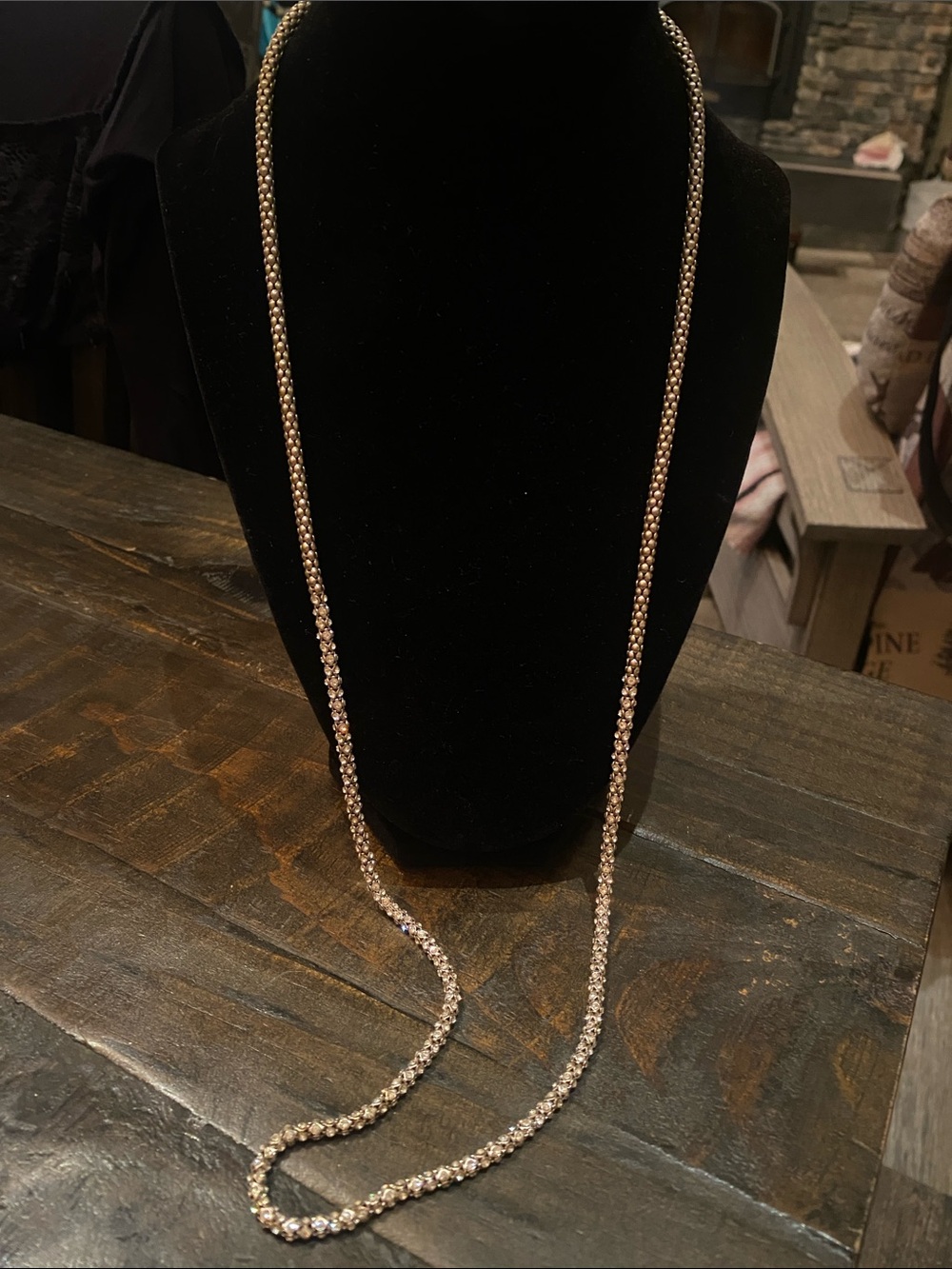 Unbranded Gold-Tone Rhinestone Tubular Mesh Long Necklace 15 3/4 inch.